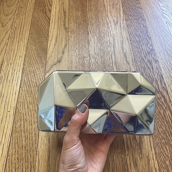 Zara Handbags - ZARA geometric hard metal clutch (strap inside)